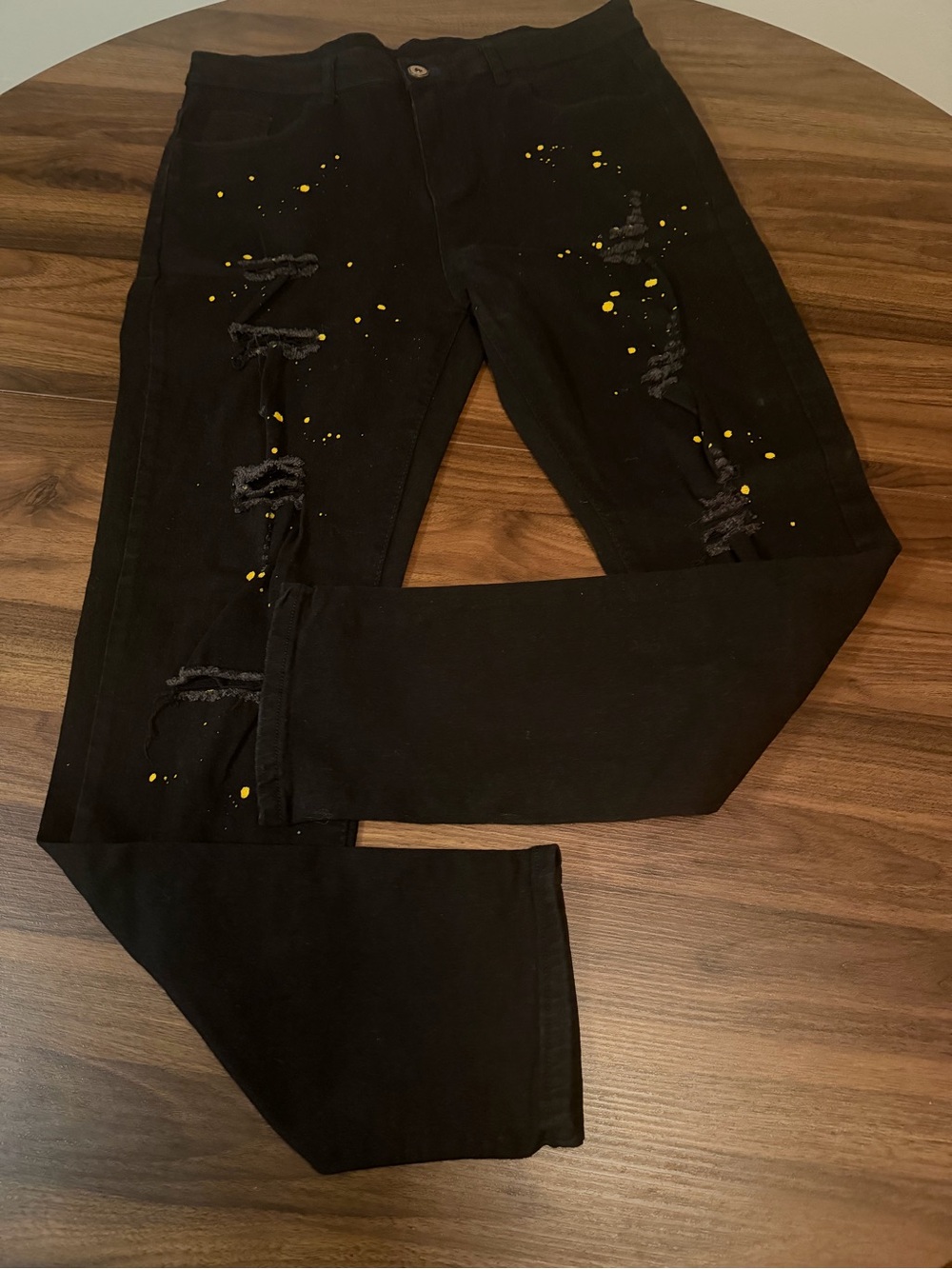 ROMWE Black Jeans with Yellow Splatter